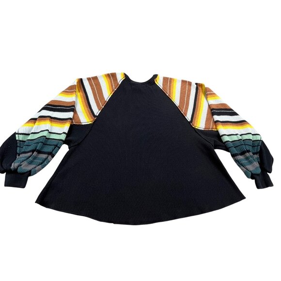 We The Free Extra Small Black Waffle Knit Sweater Striped Raglan Sleeve Y2k BOHO - Picture 2 of 14